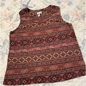 Beautiful print Denim & Co tank top with stretch. Size large.